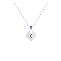 Engravable Heart Necklace with Birthstone in 925 Sterling Silver with Blue Sapphire