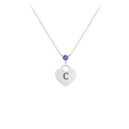 Engravable Heart Necklace with Birthstone in 925 Sterling Silver with Blue Sapphire
