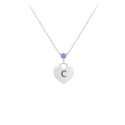 Engravable Heart Necklace with Birthstone in 925 Sterling Silver with Lavender Premium Zirconia