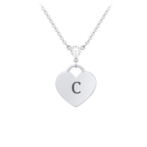 Engravable Heart Necklace with Birthstone – Sterling Silver with Cubic Zirconia