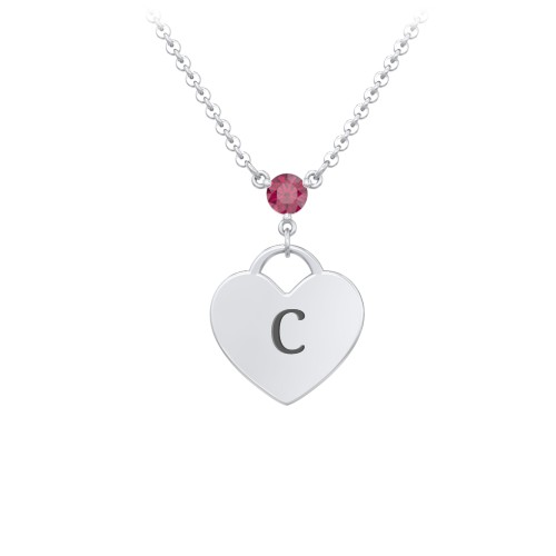 Engravable Heart Necklace with Birthstone – Sterling Silver with Ruby