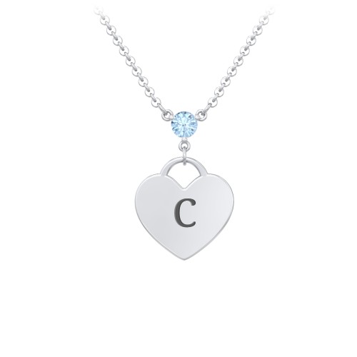 Engravable Heart Necklace with Birthstone – Sterling Silver with Blue Topaz