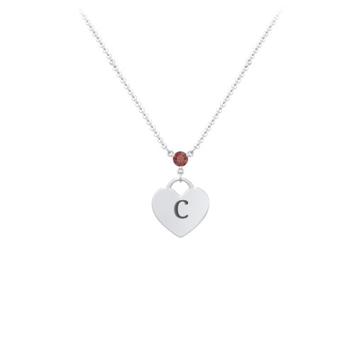Engravable Heart Necklace with Birthstone – Sterling Silver with Garnet