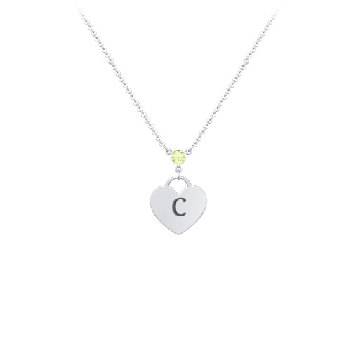 Engravable Heart Necklace with Birthstone – Sterling Silver with Peridot
