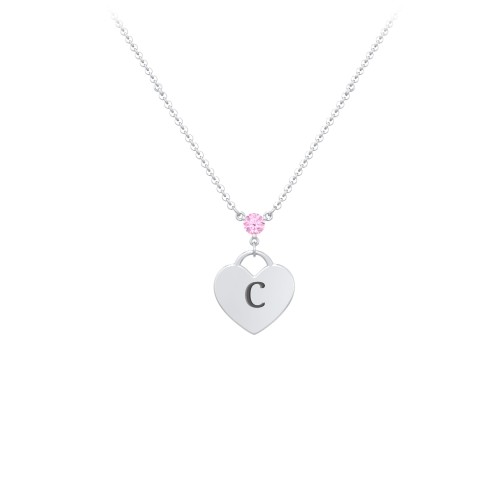 Engravable Heart Necklace with Birthstone – Sterling Silver with Pink Tourmaline