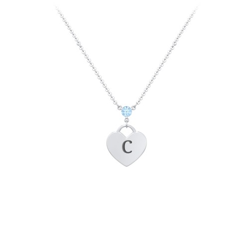 Engravable Heart Necklace with Birthstone – Sterling Silver with Blue Topaz