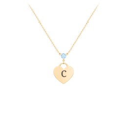 Engravable Heart Necklace with Birthstone in 10K Solid Yellow Gold with Blue Topaz