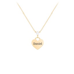 Engravable Heart Necklace with Birthstone in 10K Solid Yellow Gold with Cubic Zirconia