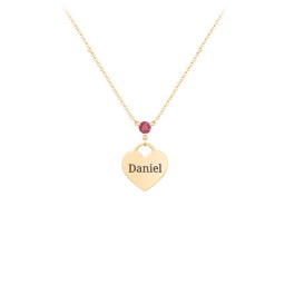 Engravable Heart Necklace with Birthstone in 10K Solid Yellow Gold with Ruby