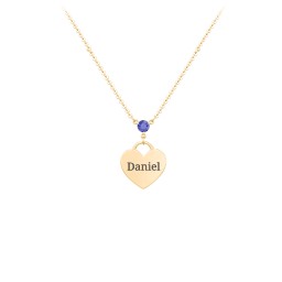 Engravable Heart Necklace with Birthstone in 10K Solid Yellow Gold with Blue Sapphire