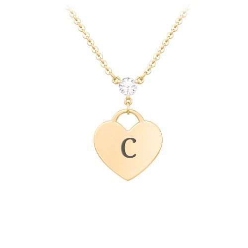 Engravable Heart Necklace with Birthstone – 10K Yellow Gold with Cubic Zirconia