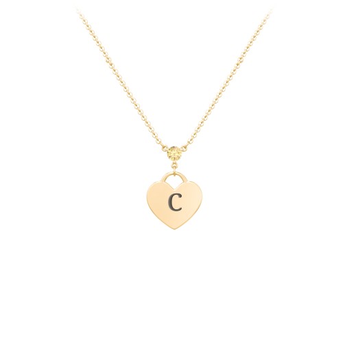 Engravable Heart Necklace with Birthstone – 10K Yellow Gold with Citrine