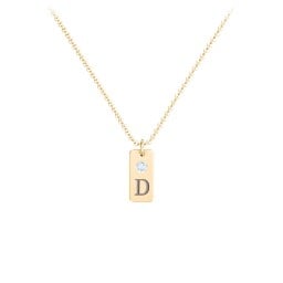 Small Initial Tag Necklace with Birthstone