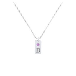 Small Initial Tag Necklace with Birthstone in 925 Sterling Silver with Amethyst