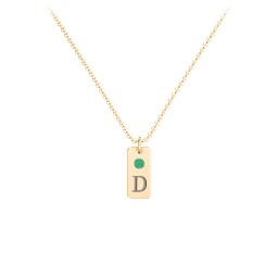 Small Initial Tag Necklace with Birthstone in 10K Solid Yellow Gold with Emerald