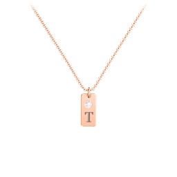 Small Initial Tag Necklace with Birthstone in 10K Solid Rose Gold with Diamond
