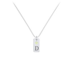 Small Initial Tag Necklace with Birthstone in 925 Sterling Silver with Peridot