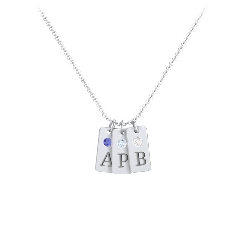 Small Initial 3 Tag Necklace with Birthstone