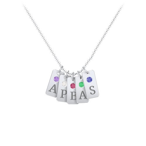 Small Initial 5 Tag Necklace with Birthstone