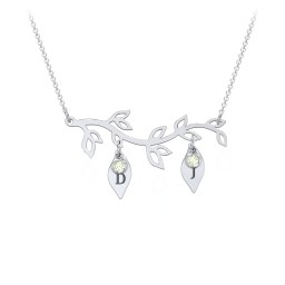 Leaf Initial Family Birthstone Necklace