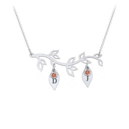 Leaf Initial Family Birthstone Necklace