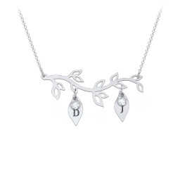 Leaf Initial Family Birthstone Necklace