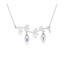 Leaf Initial Family Birthstone Necklace