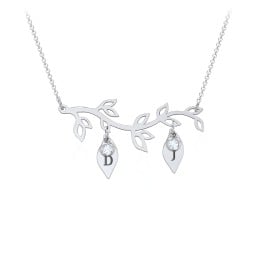 Leaf Initial Family Birthstone Necklace