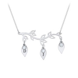Leaf Initial Family Birthstone Necklace in 925 Sterling Silver with Aquamarine and Fancy Pink Premium Zirconia