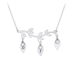Leaf Initial Family Birthstone Necklace in 925 Sterling Silver with Cubic Zirconia and Fancy Pink Premium Zirconia