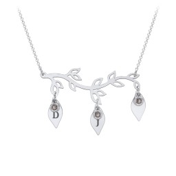 Leaf Initial Family Birthstone Necklace in 925 Sterling Silver with Smokey Quartz and Fancy Pink Premium Zirconia