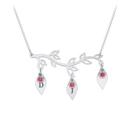 Leaf Initial Family Birthstone Necklace in 925 Sterling Silver with Garnet and Fancy Pink Premium Zirconia