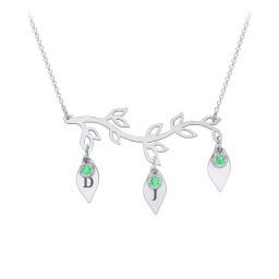Leaf Initial Family Birthstone Necklace in 925 Sterling Silver with Emerald and Fancy Pink Premium Zirconia
