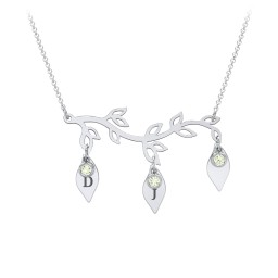 Leaf Initial Family Birthstone Necklace in 925 Sterling Silver with Peridot and Fancy Pink Premium Zirconia