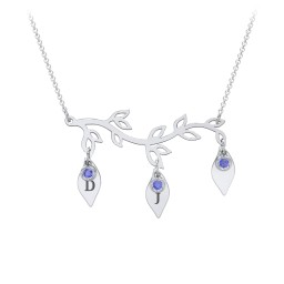 Leaf Initial Family Birthstone Necklace in 925 Sterling Silver with Blue Sapphire and Fancy Pink Premium Zirconia