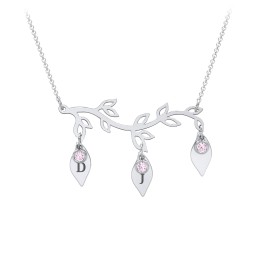 Leaf Initial Family Birthstone Necklace in 925 Sterling Silver with Pink Tourmaline and Fancy Pink Premium Zirconia