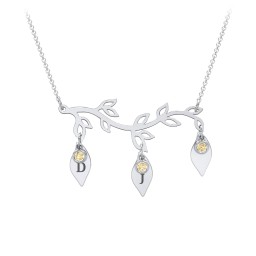 Leaf Initial Family Birthstone Necklace in 925 Sterling Silver with Citrine and Fancy Pink Premium Zirconia