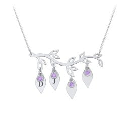Leaf Initial Family Birthstone Necklace