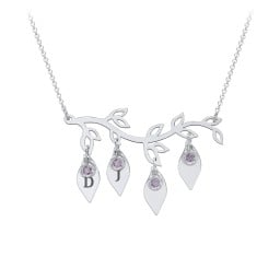 Leaf Initial Family Birthstone Necklace