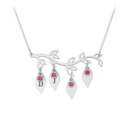 Leaf Initial Family Birthstone Necklace in 925 Sterling Silver