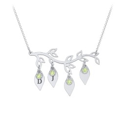 Leaf Initial Family Birthstone Necklace in 925 Sterling Silver with Peridot