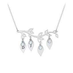 Leaf Initial Family Birthstone Necklace in 925 Sterling Silver with Blue Topaz