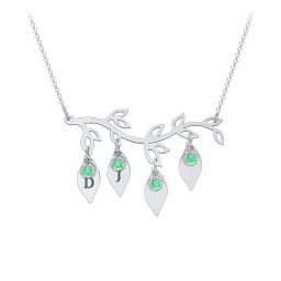 Leaf Initial Family Birthstone Necklace in 925 Sterling Silver with Emerald