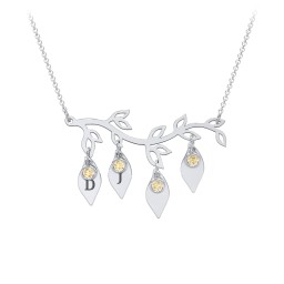 Leaf Initial Family Birthstone Necklace in 925 Sterling Silver with Citrine