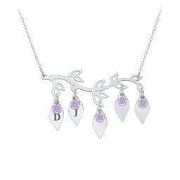 Leaf Initial Family Birthstone Necklace
