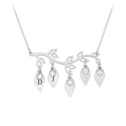 Leaf Initial Family Birthstone Necklace