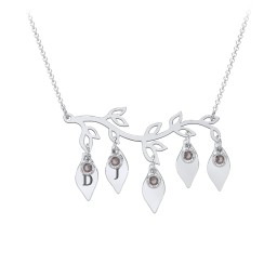 Leaf Initial Family Birthstone Necklace in 925 Sterling Silver with Smokey Quartz