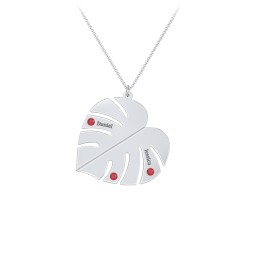 Engravable Monstera Leaf Necklace with Birthstones in 925 Sterling Silver