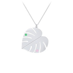 Engravable Monstera Leaf Necklace with Birthstones