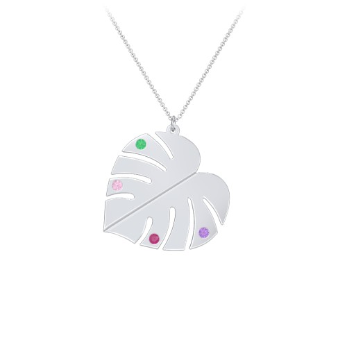 Engravable Monstera Leaf Necklace with Birthstones